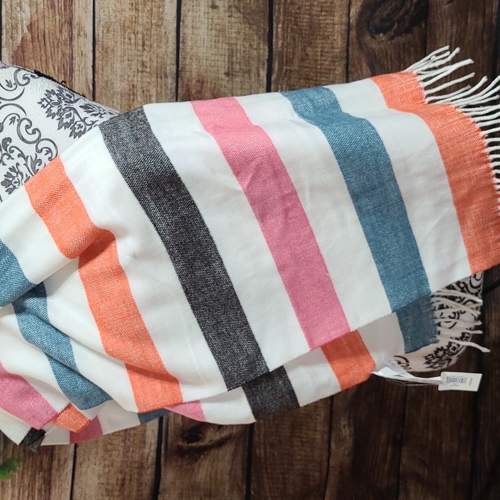 Gap Multi Color Striped Fringed Scarf - Picture 5 of 8